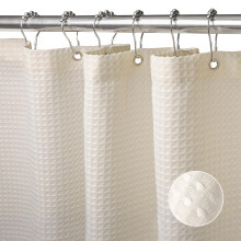 Waffle Weave Shower curtain with Stainless Steel Hooks - 230 gSM Heavy Duty Fabric Bath curtains Hotel Luxury Quality Water Resistant Machine Washa