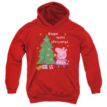Trevco Sportswear HBRO10375-YFTH-3 Peppa Pig Loves Christmas Youth Hooded Sweatshirt, Red - Large
