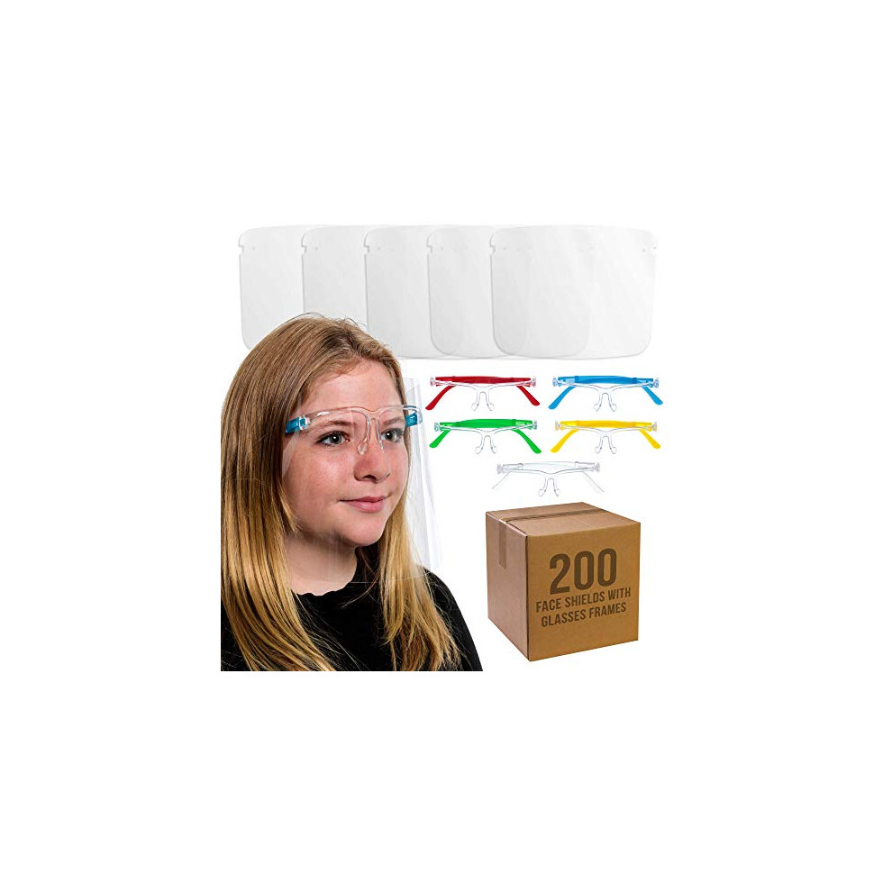 Tcp Global Salon World Safety 200 Kids Face Shields With Glasses Frames 20 Packs Of 10 - 5 Colors 40 Each - Protective Children's Full Face Shields T 848849068139