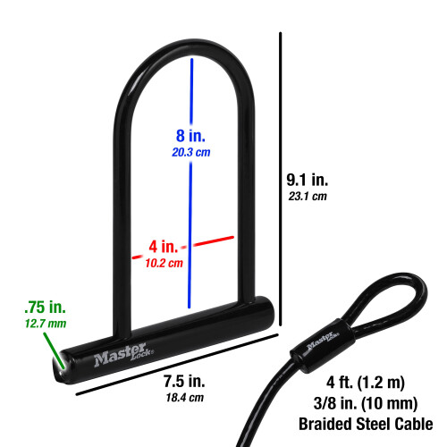 Master Lock 7.25 U Lock with Looped End Cable Black 2