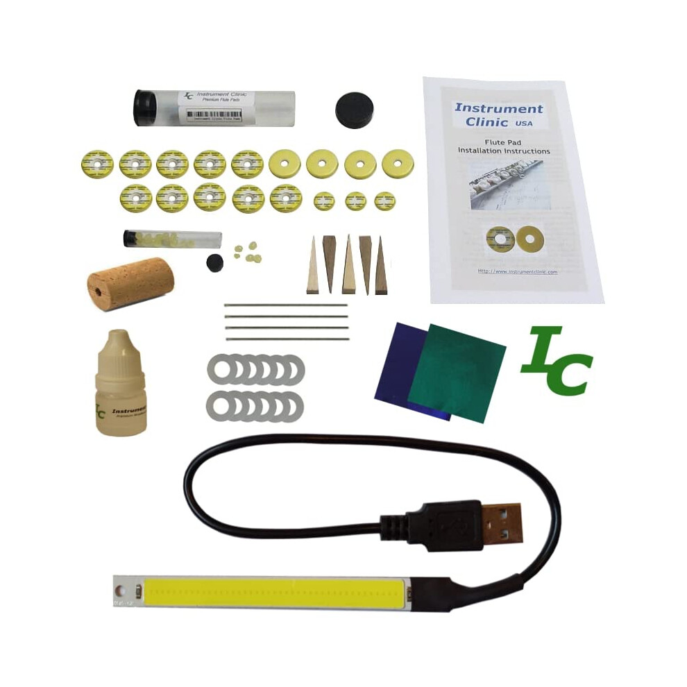 Instrument Clinic Fluit Pad Kit met Leak Light Pads, geassembleerd in de VS! Compatibel met Yamaha Open Hole