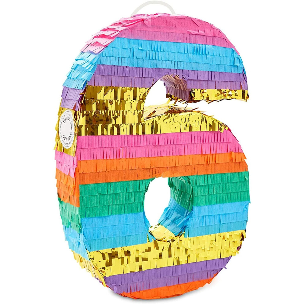 Pinata arc-en-ciel num   ro 6 pour f   te d'anniversaire de 6 ans, petite taille (41,5 x 28 x 7,6 cm)