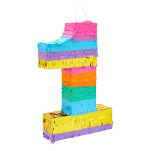 Rainbow Number 1 Pinata for 1st Birthday Party Decorations Fiesta Cinco de Mayo Anniversary Celebration Small 16.5 x 11 x 3 In