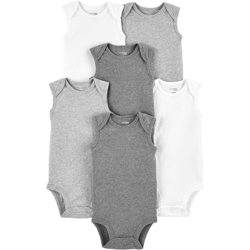 Simple Joys by Carter's Unisex Babies' Short-Sleeve Bodysuit Pack of 6 White/Light Grey Heather/Medium Grey Heather Preemie