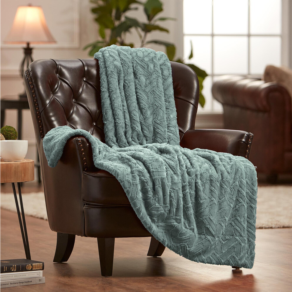 Couverture Chanasya Premium Soft Cloud en fausse fourrure     Couverture moelleuse en sherpa et minky     50 x 65     Turquoise beige