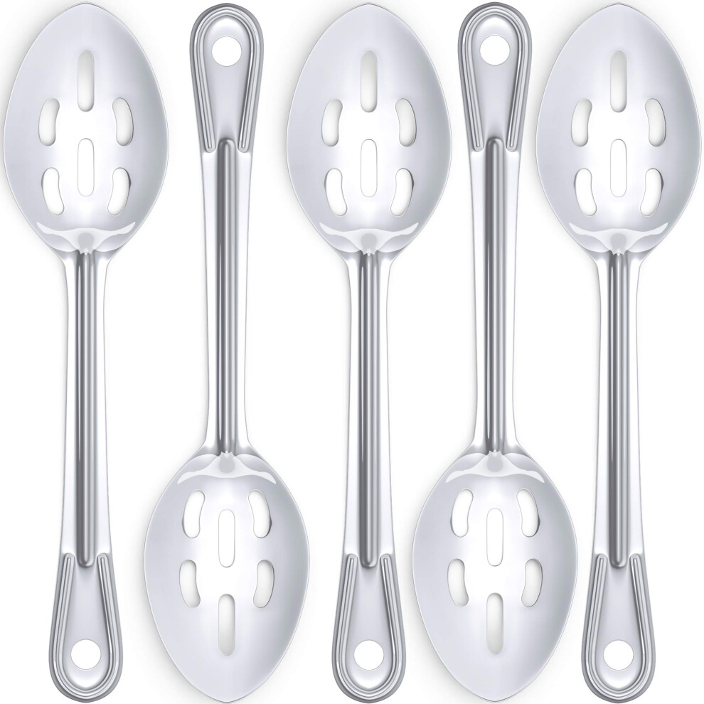 Cuchara Para Servir Ergon?Mica S?Per Resistente De 11 Pulgadas, Paquete De 5, Cucharas Grandes Ranuradas De Acero Inoxidable Para Cocinar, Hornear Y R-image