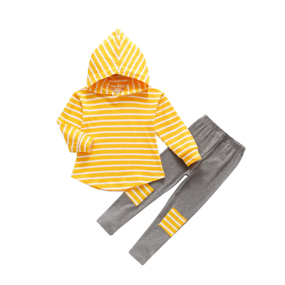 Ritatte Toddler Girl Fall Outfits Striped Hoodie Pants 2PCS Sweatsuit Set Kids Baby Winter Clothes Jogging Suits for 2-6Y Yellow 1205T