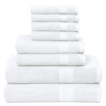 BOUTIQUO Weies Handtuch-Set 8-teiliges Badezimmer-Handtuch-Set 100 % ringgesponnene Baumwolle, 2 Badetcher 27 x 54, 2 Handtcher 16 x 28 und 4