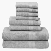 BOUTIQUO Ljusgrå Handduk Set - 8 Delar - 100% Ring Spun Cotton, 2 Badhanddukar 27x54, 2 Handdukar 16x28