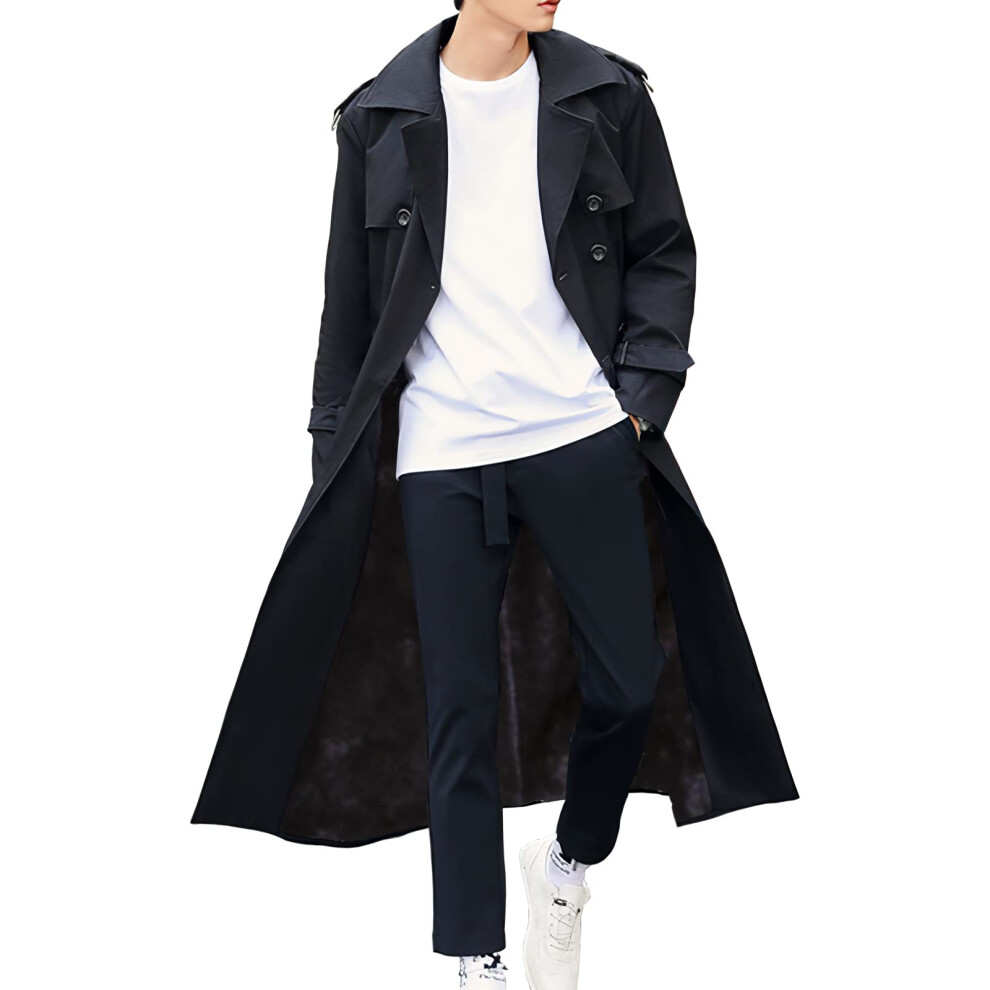Pantete Men's Man? Double Breasted Trench Coat Oversized Casual Windbreaker Lapel Long Jacket Overcoat