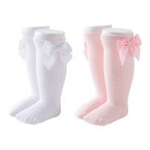 Maorrew 2 Pack Baby Girls Knee High Socks Bow Long Stockings Spdbarn Toddlers Bomull Ruffled Uniform Leggings White/Light Pink 0-12 mnader