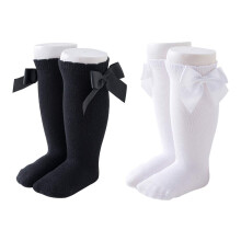 Maorrew 2 Pack Baby Girls Knee High Socks Bow Long Stockings Spdbarn Smbarn Bomull Ruffled Uniform Leggings Black/White 2-3T