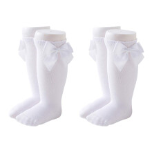 Maorrew 2 Pack Baby Girls Knee High Socks Bow Long Stockings Spdbarn Smbarn Bomull Ruffled Uniform Leggings White 2 Pack 0-12 mnader