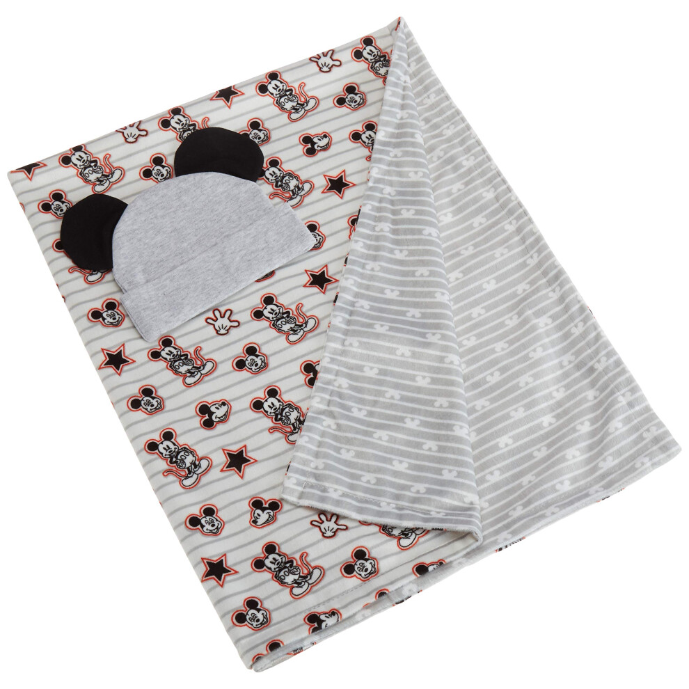 Couverture R Versible Double Face En Vison Et Bonnet Gris Mickey Mouse Pour B B Gar On Disney Cudlie-image