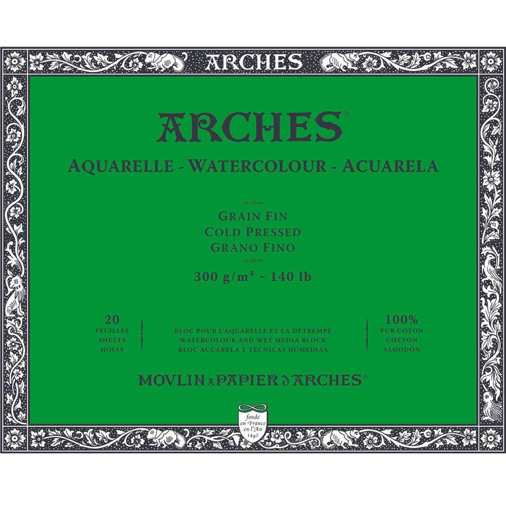 Blok Akwarelowy 20 Arkuszy (Klejonych Z 4 Stron) 15 X 30 Cm 300 G/M Drobnoziarnisty Naturalna Biel-image