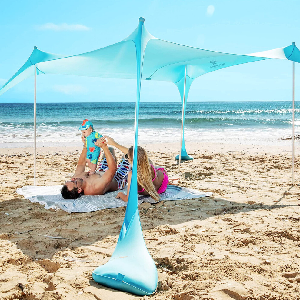 SUN NINJA Beach Tent Sun Shelter with UPF50+ Protection  Includes Sand Shovel  ground Pegs and Stability Poles  Outdoor Pop Up Beach Shade canopy for