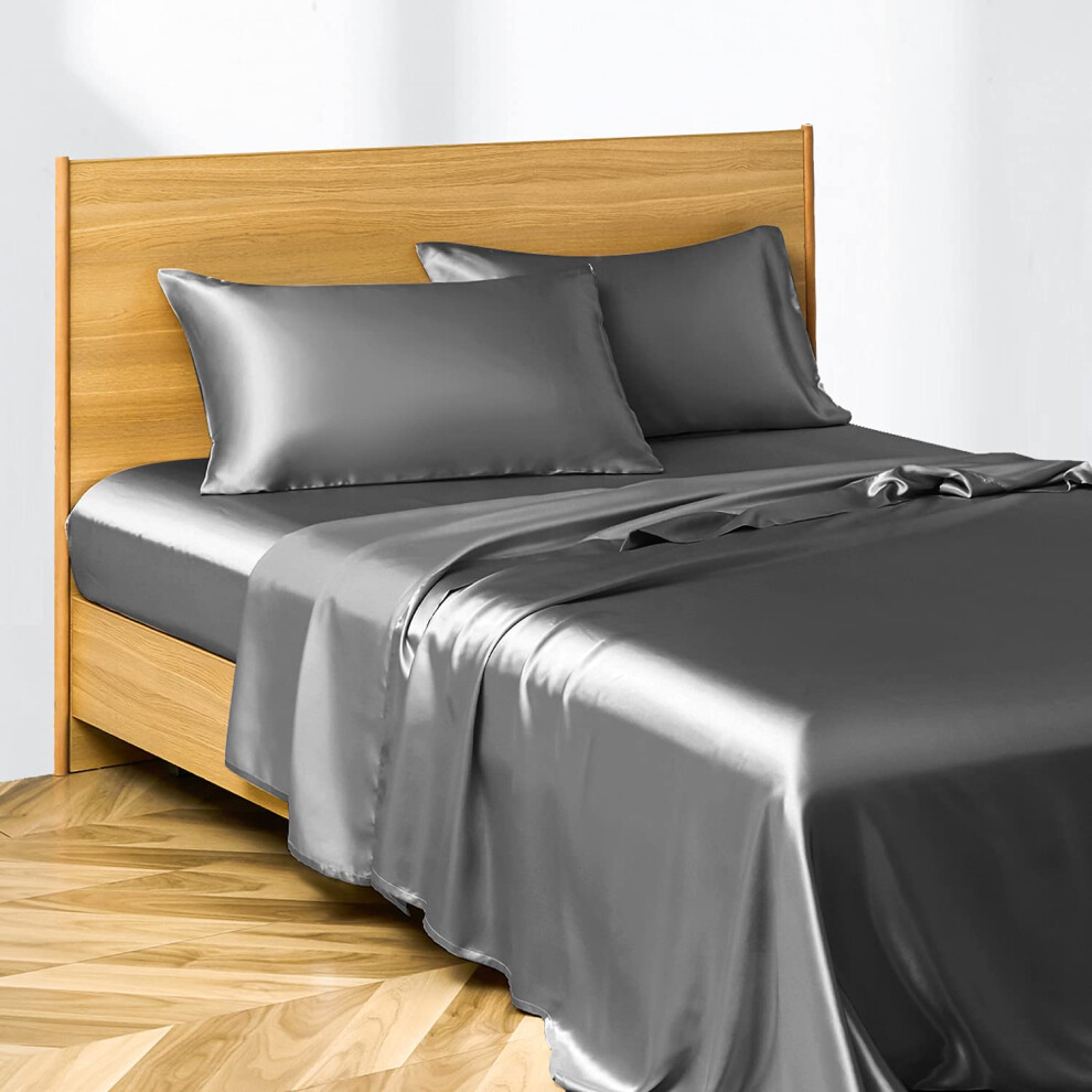 Parure de lit Queen Size en satin Candoury, 4 pi   ces, taie d'oreiller douce et durable, drap plat et drap-housse, ensemble de draps en satin soye