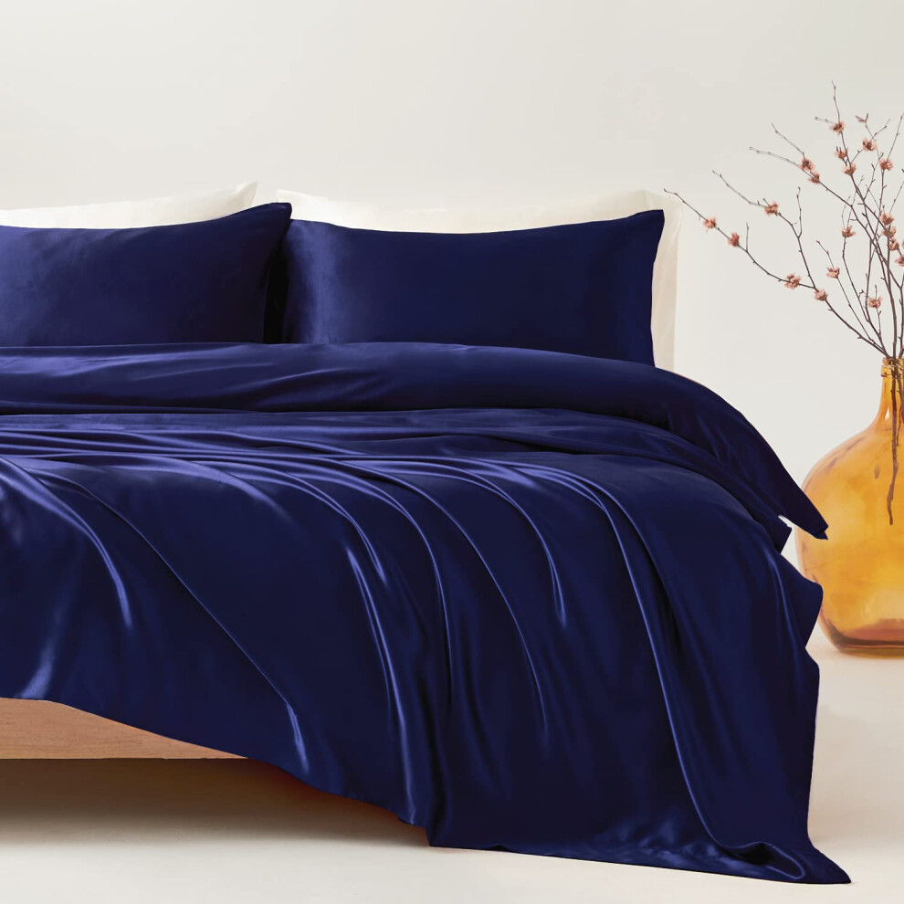 Ensemble de draps en satin Candoury pour lit double, 3 pi   ces, taie d'oreiller douce et durable, drap plat et drap-housse, ensemble de draps en s