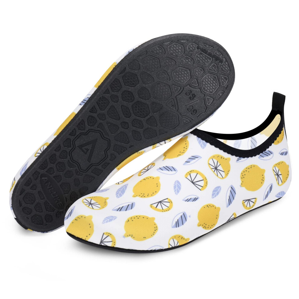 ANLUKE Water Shoes Barefoot Aqua Yoga Socks Quick-Dry Beach Swim Surf Shoes for Women Men Yellow/White Lemon 38/39