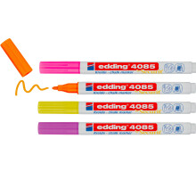 edding 4085 Kreidemarker - Himbeerpink Gelborange (Neon) - 4 Kreidestifte - Rundspitze 1-2 mm feucht abwischbarer Stift f?r Tafeln Fenster Glas S