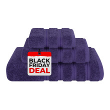 Ensemble de serviettes de luxe en lin doux américain 3 pièces, 1 serviette de bain, 1 serviette à main, 1 gant de toilette, coton turc 100%, violet