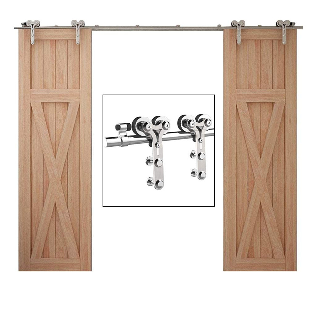 Kit de quincaillerie pour porte de grange coulissante TSMST 8 pieds en acier inoxydable robuste et robuste pour porte de grange double en bois, coulis