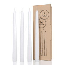 CANDWAX White Taper Candles 12 inch Dripless - Set of 4 Tapered Candles Ideal as Dinner Candles - Smokeless and Unscented Taper Candles Long Burning -