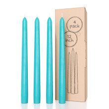 CANDWAX 12 inch Taper Candles Set of 4 - Dripless and Smokeless Candle Unscented - Slow Burning Candle Sticks - Turquoise Candle Taper