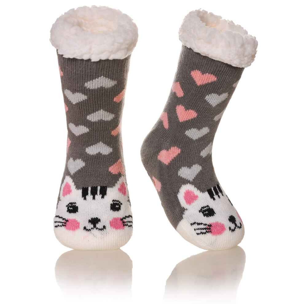 Chaussettes chaudes SeeyAN pour enfants, gar   ons et filles, motif animal mignon, douces,    paisses, en polaire thermique, antid   rapantes, pour la