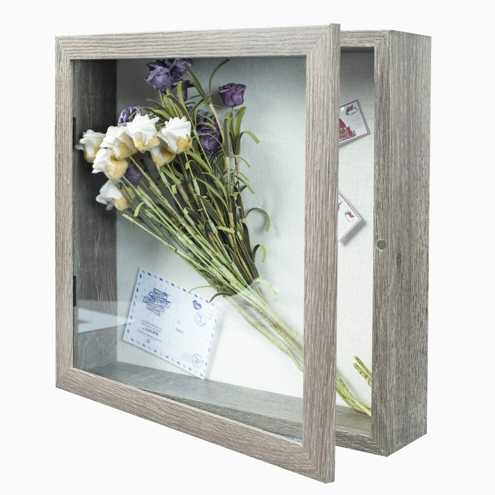 Muzilife 11X11 Shadow Box Picture Frame - 2.16 Deep Wood & Glass Display Case Ready To Hang Memory Box Baby Sports Memorabilia Wedding Tickets And