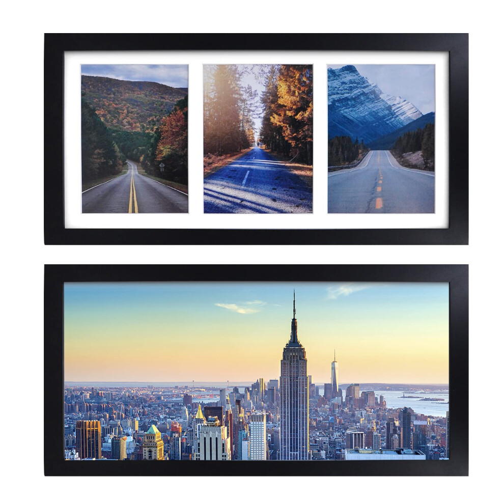 Egofine 8X16 Collage Fotolijst Set Van 2 Voor Het Tonen Van Meerdere 3 5X7 Foto's Of 8X16 Zonder Passe-Partout - Gemaakt Van Massief Hout Met Plexigla-image