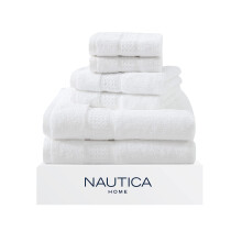 Nautica - serviettes de bain  6 pices absorbantes et poustoufles rsistantes  la serviette en coton  la mode (Oceane White 6 pices)