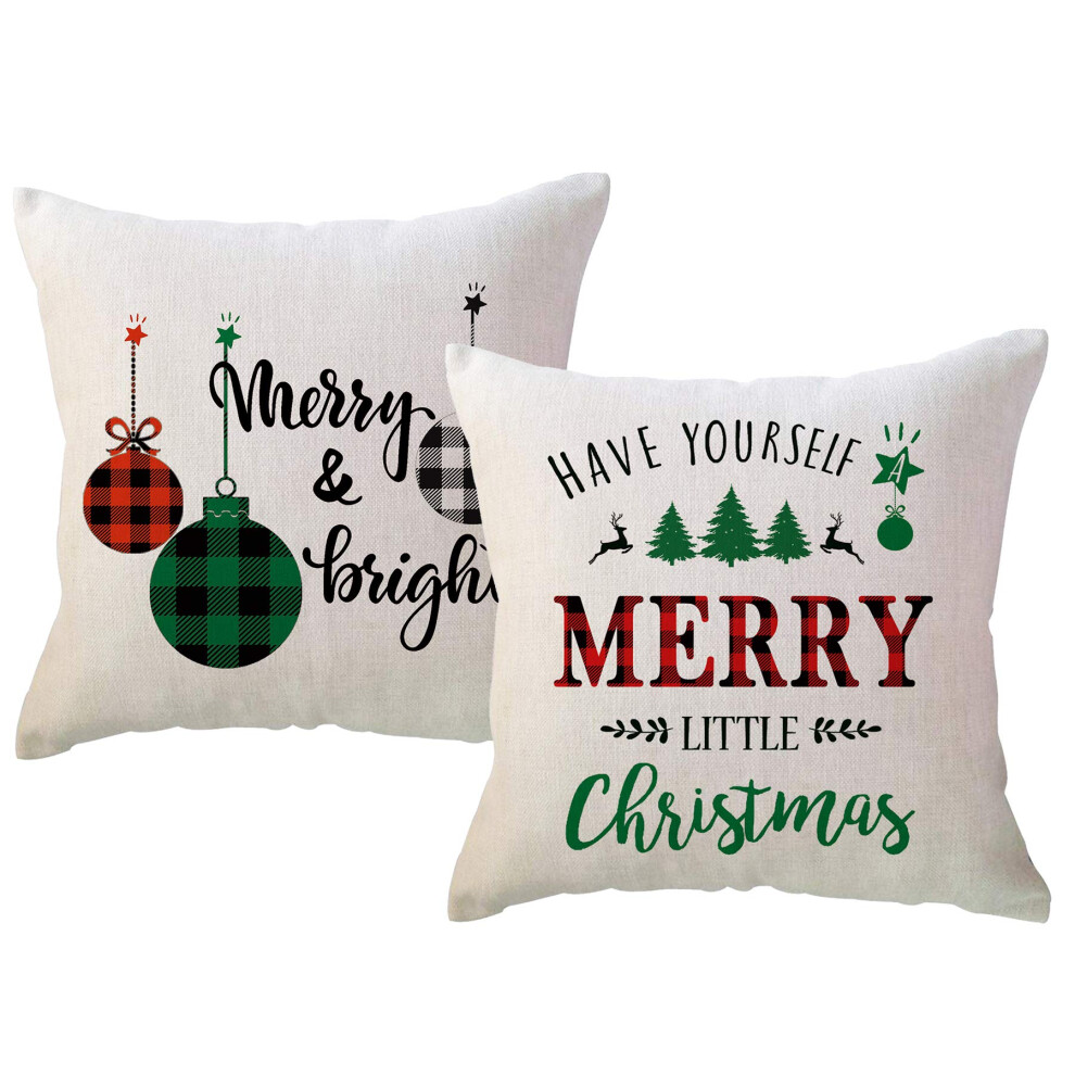 ULOVE LOVE YOURSELF Lot de 2 housses de coussin de No   l 45,7 x 45,7 cm Rouge Noir Vert Buffalo Check Plaids Arbres de No   l/Boule de No   l Coussin
