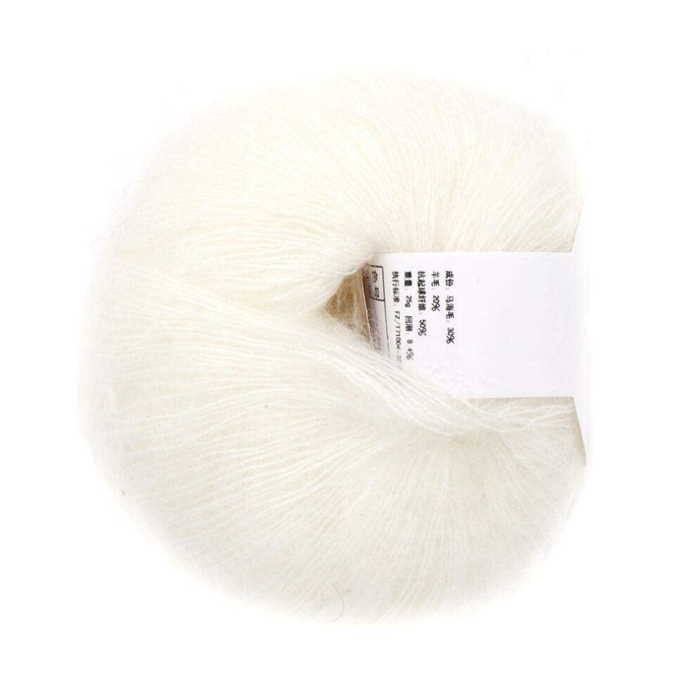 Popolare Multi Colore Angora Lungo Filato Di Lana Morbido Mohair Pashm Filo Per Maglieria Per Tessitura Sciarpe (Bianco)-image