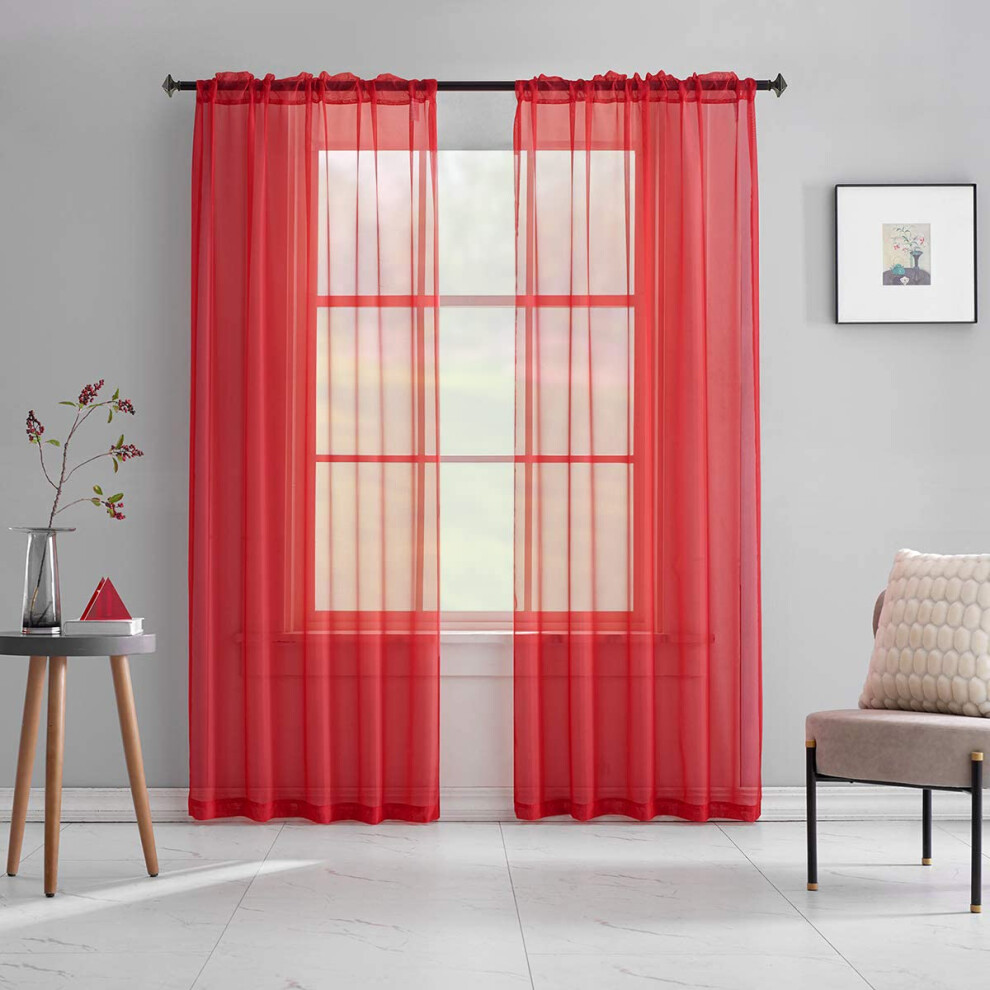 Rideaux rouges TOAVA DECO de 274 cm de long, 2 panneaux avec passe-tringle, transparents et translucides, filtrant la lumi   re, pour chambre     cou
