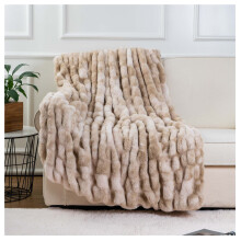 BATTILO HOME Couverture en fausse fourrure de luxe fronc e Beige Couverture en fourrure de lapin tie-dye pour canap Salon Peluche douce et moell