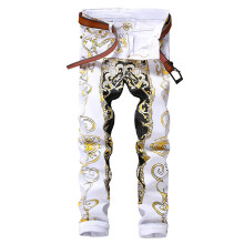 Enrica m?nds afslappede farve trykte jeans tynde denimbukser (156 gule 42)