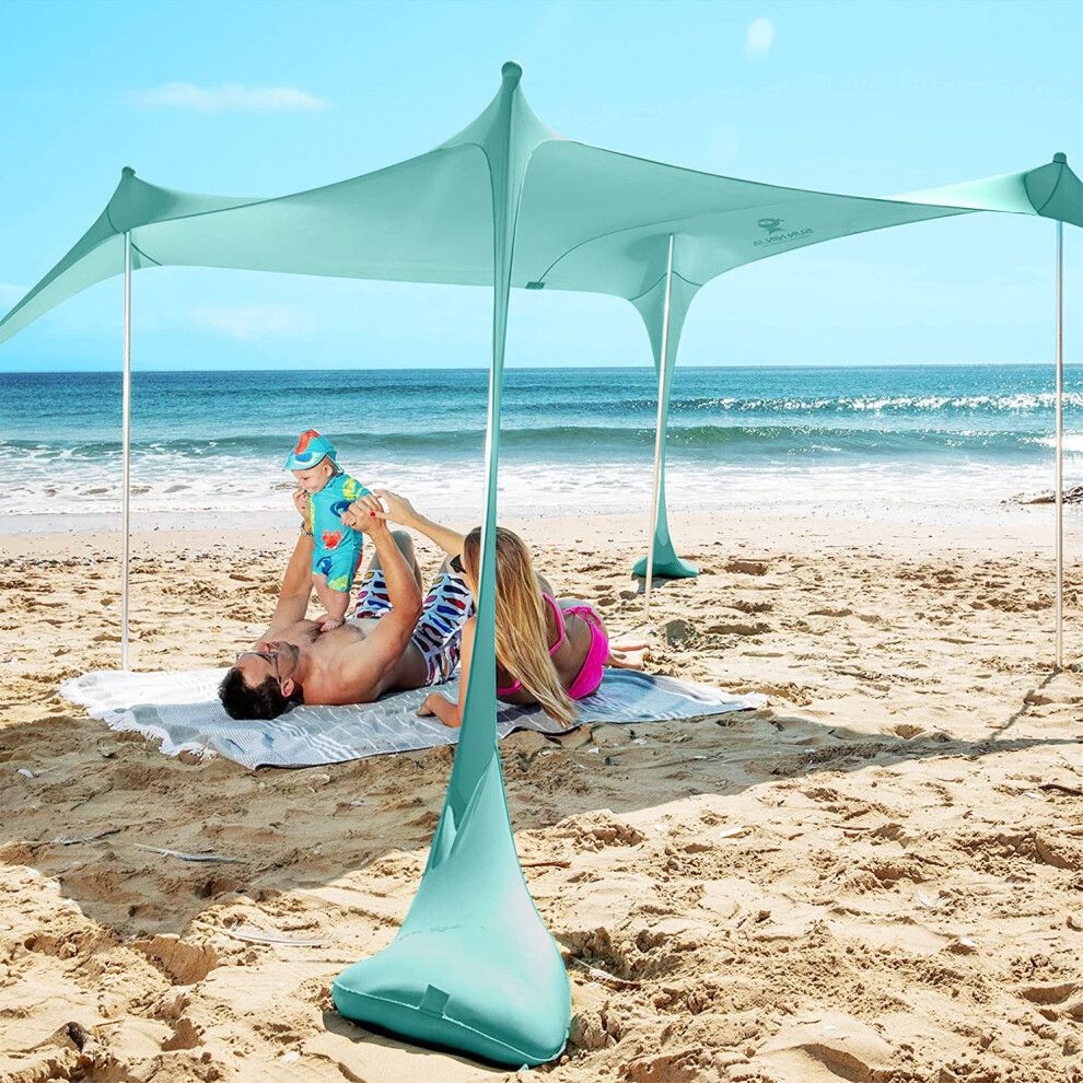 SUN NINJA Pop Up Beach Tent Sun Shelter UPF50+ with Sand Shovel  ground Pegs and Stability Poles  Outdoor Shade for camping Trips  Fishing  Backyard F