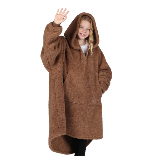 THE COMFY Teddy Bear Quarter-Zip | Oversized Mikrofaser & Sherpa Tragedecke, Einheitsgröße - Camel 2