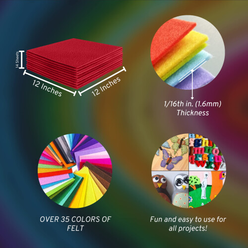 FabricLA Folhas de Feltro Acrílico para Artesanato - 12" X 12" Polegadas 1