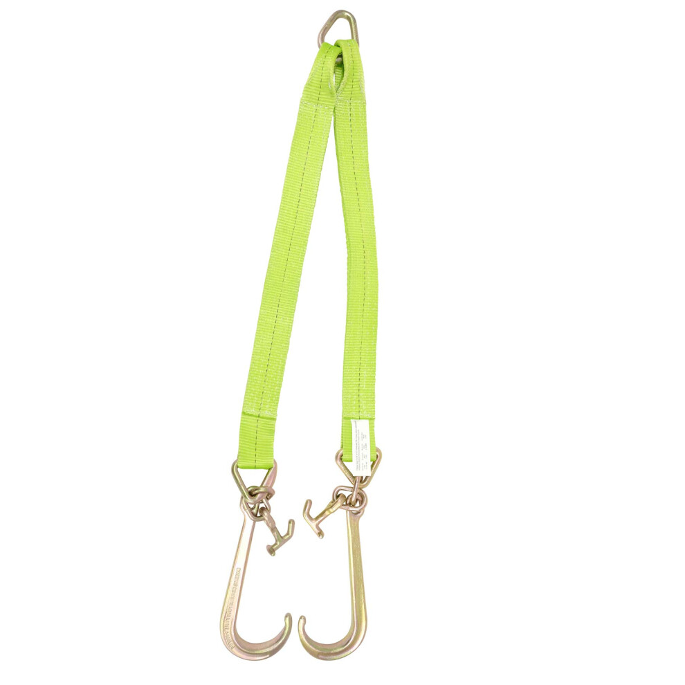Mytee Products V Bridle Tow Strap 3 X 36 W/ 15 J Hook W/T-J Hooks Hi Viz/High Abrasion Webbing 5400 Lbs Wll Recovery V-Strap W/Reinforced Web Green 880269866957