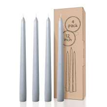 CANDWAX 12 inch Taper Candles Set of 4 - Dripless and Smokeless Candle Unscented - Slow Burning Candle Sticks - Light Gray Candle Taper