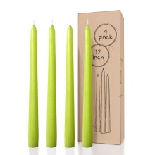 CANDWAX 12 inch Taper Candles Set of 4 - Dripless and Smokeless Candle Unscented - Slow Burning Candle Sticks - Olive Candle Taper