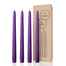 CANDWAX 12 inch Taper Candles Set of 4 - Dripless and Smokeless Candle Unscented - Slow Burning Candle Sticks - Purple Candle Taper