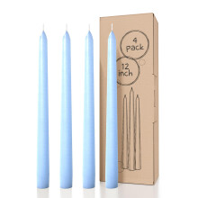 CANDWAX 12 inch Taper Candles Set of 4 - Dripless and Smokeless Candle Unscented - Slow Burning Candle Sticks - Light Blue Candles Taper