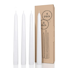 CANDWAX White Taper Candles 8 inch Dripless - Set of 4 Tapered Candlesticks Ideal as Dinner Candle - Smokeless and Unscented Taper Candles Long Burni