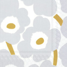 IHR Ideal Home Range Party Servetter Marimekko Engångs 3-Lager Papper Lunchservett, 6.5" x 6.5", Unikko Vit/Silver, 20-Pack