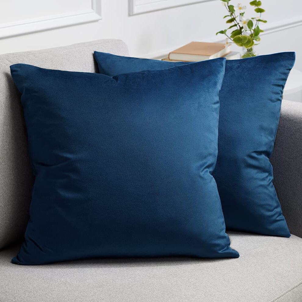 LalaLOOM Lot de 2 taies d'oreiller en velours doux et d   coratifs pour canap   , chambre     coucher, salon, lavables, 45 x 45 cm, bleu fonc