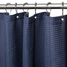 Waffle Weave Shower Curtain with Stainless Steel Hooks - 230 GSM Heavy Duty Fabric Bath Curtains, Hotel Luxury Quality, Water Resistant, Machine Washa