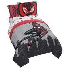 Jay Franco Marvel Miles Morales New Kid 7-delad queen size-sngset - Inkluderar tcke Lakanset Sngklder - Supermjukt blekningsbestndigt mikrof